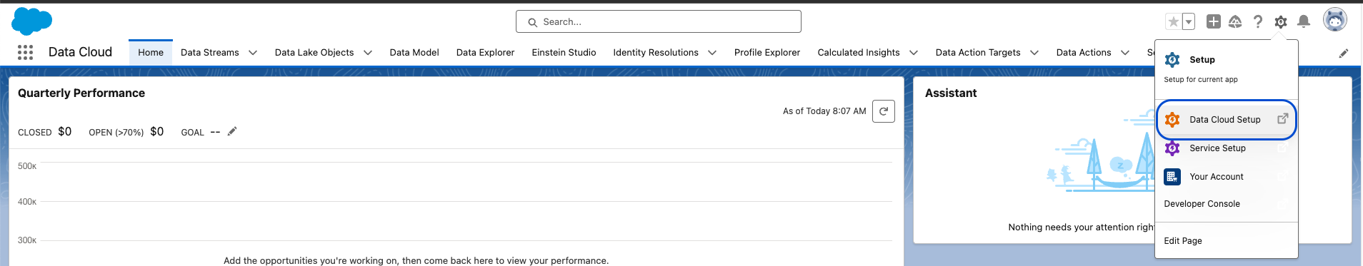 Step 1 - Navigate to Data Cloud Setup