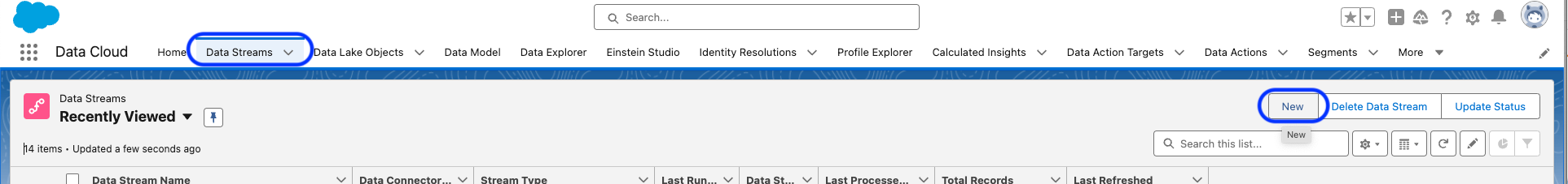 set up a new data stream