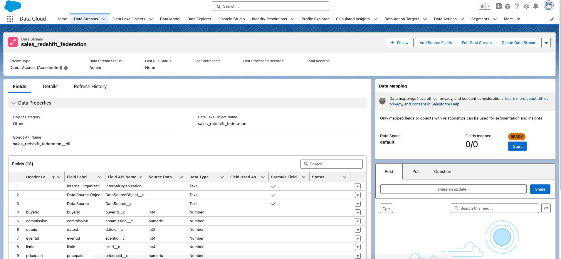 On successful deployment, a data stream is created.