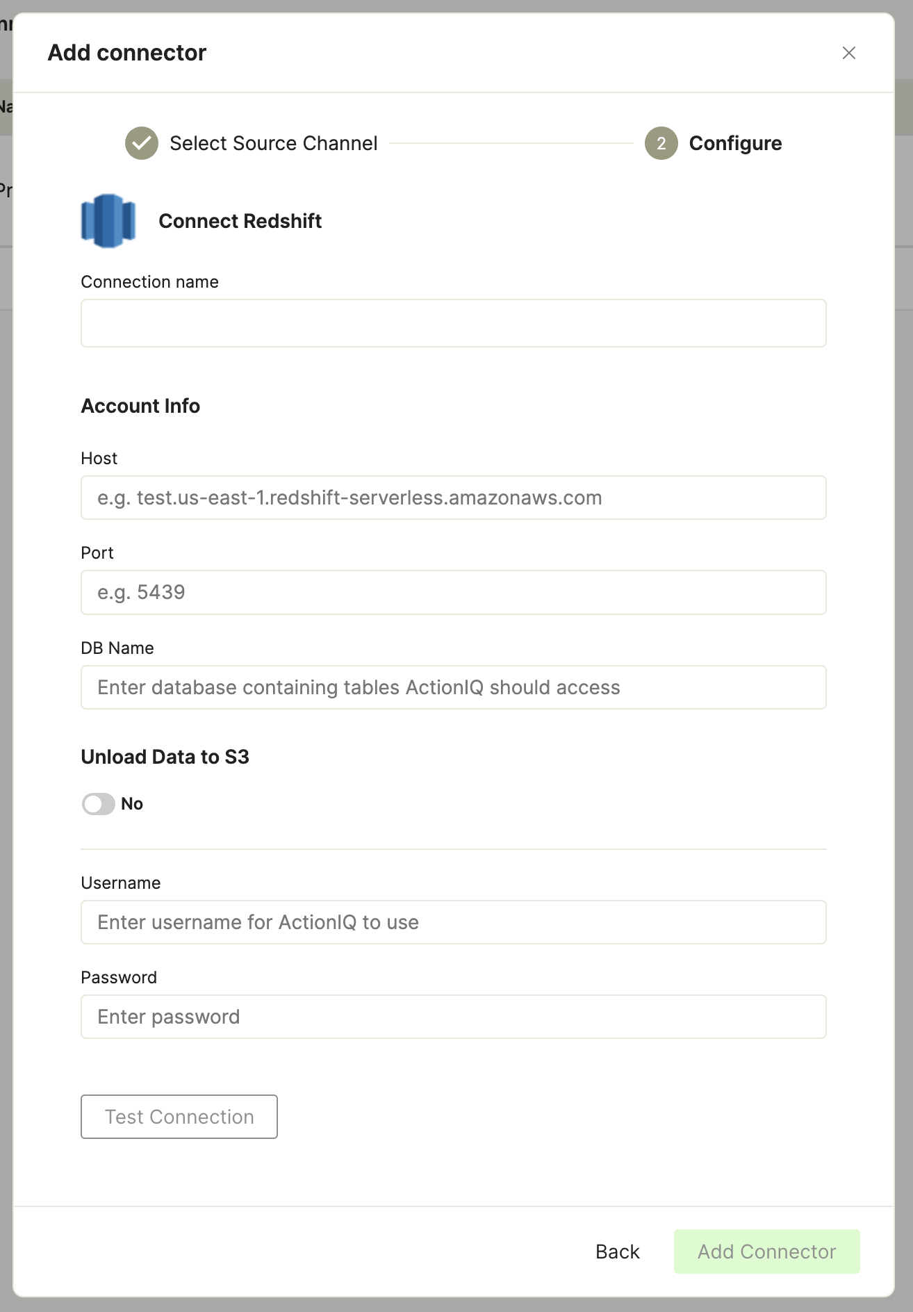 Image showing connection set up to an Amazon Redshift database