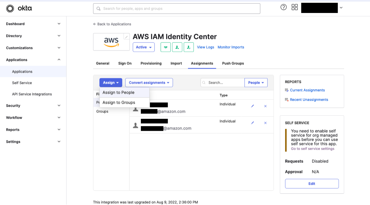 Users assignment in Okta