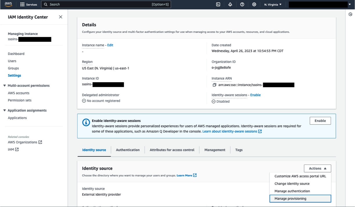 Automatic provisioning in IAM identity center