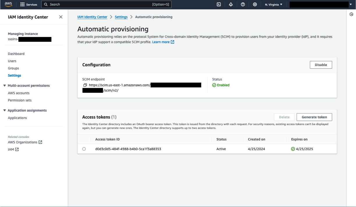 Automatic provisioning in IAM identity center