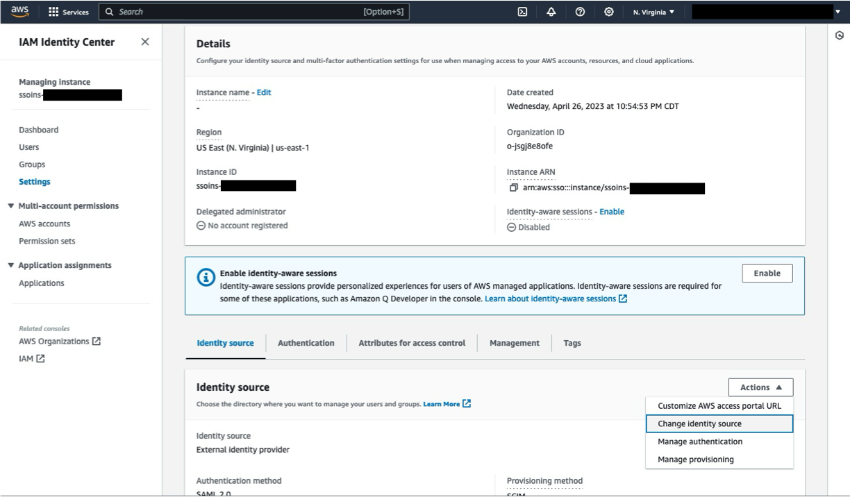 Identity provider source in IAM identity center