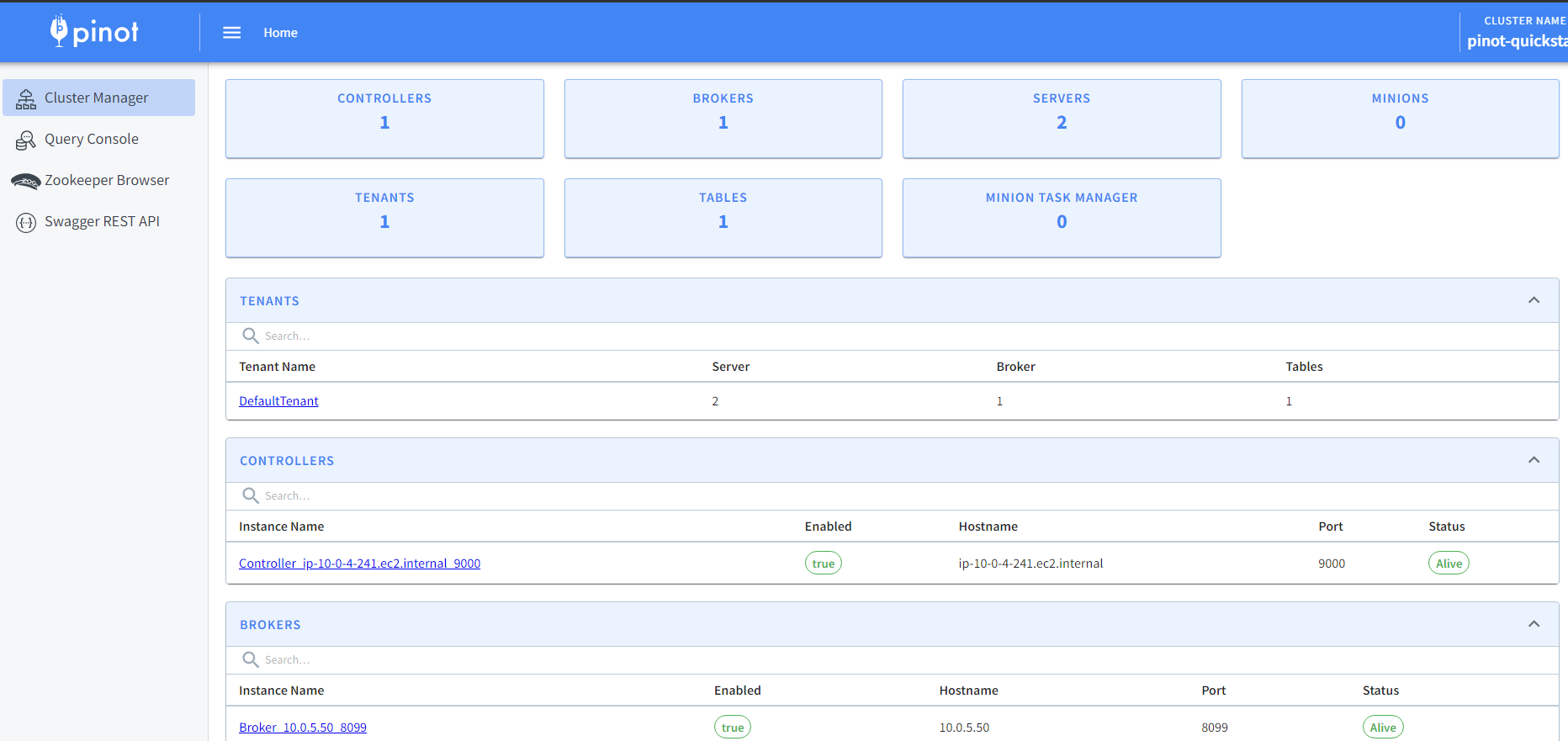 Pinot management console