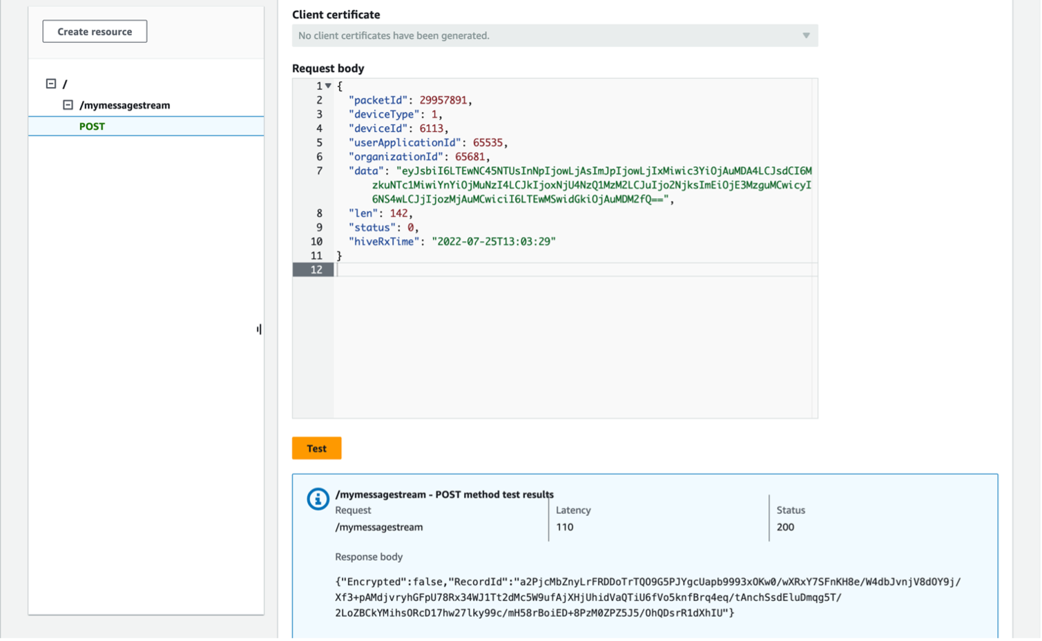 sample telemetry message