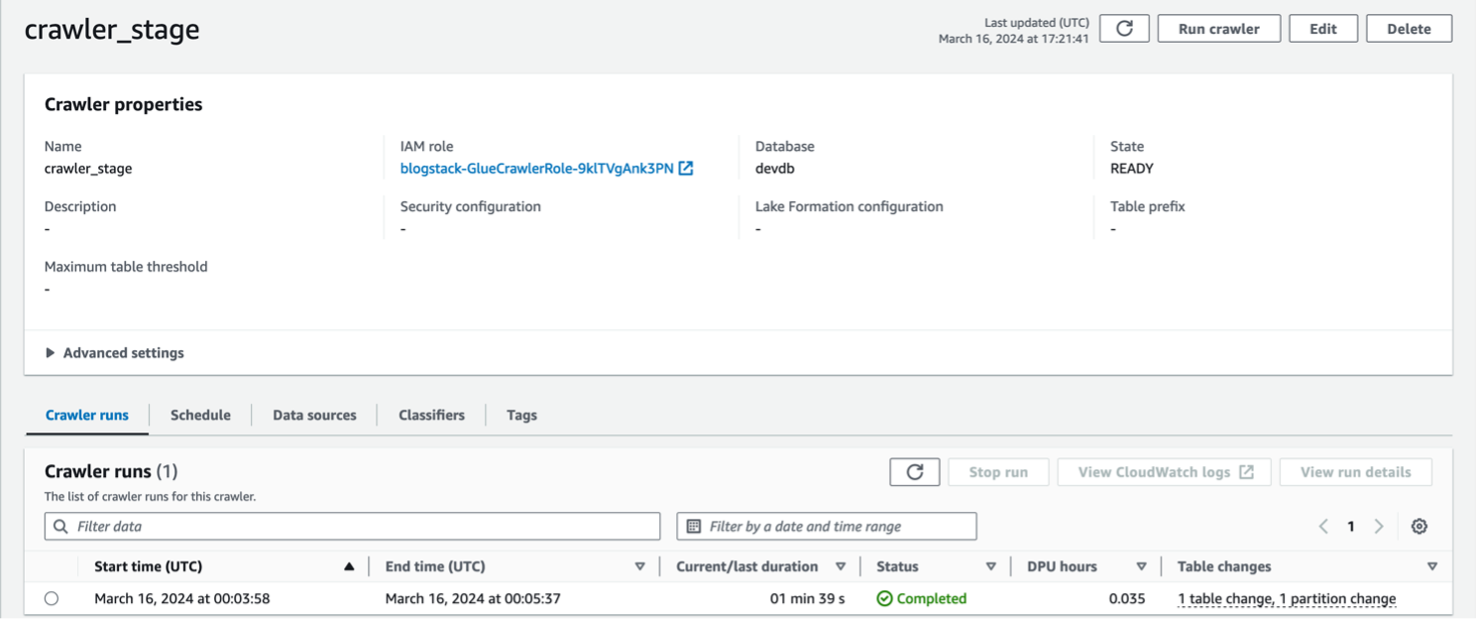 AWS Glue crawler execution
