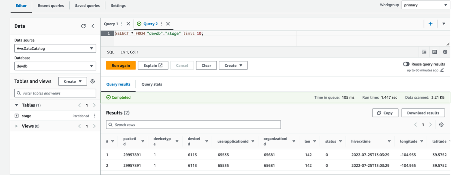 Query the results in Athena
