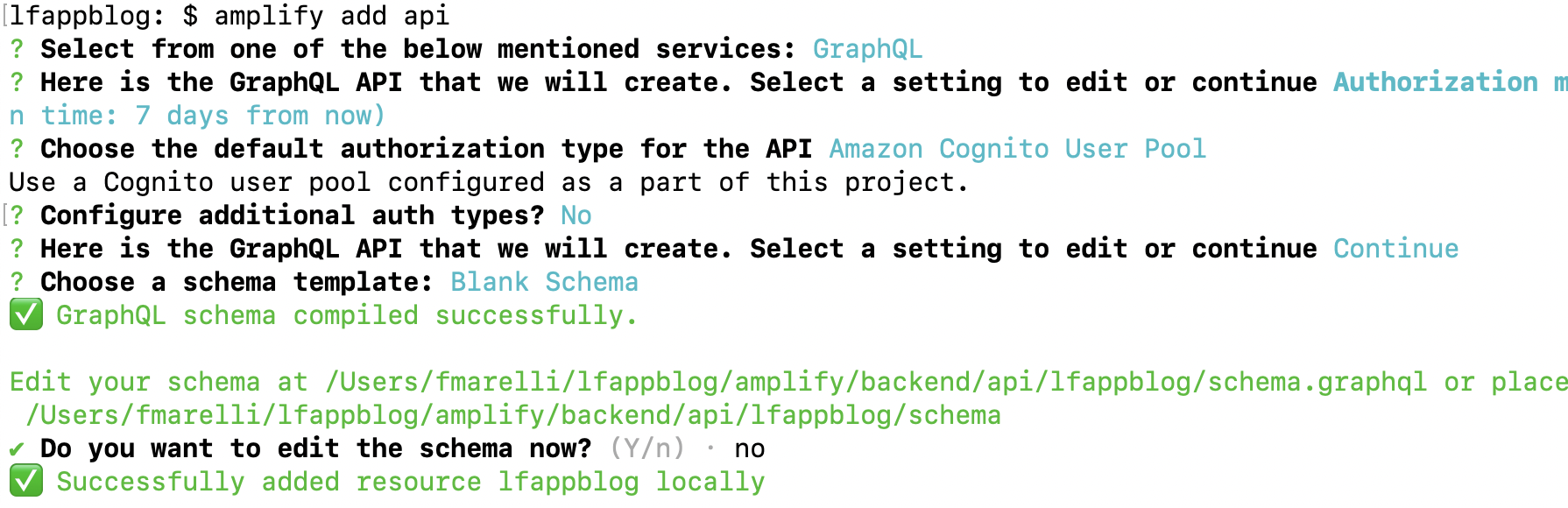 amplify add api command and output