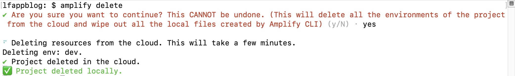amplify delete command and output