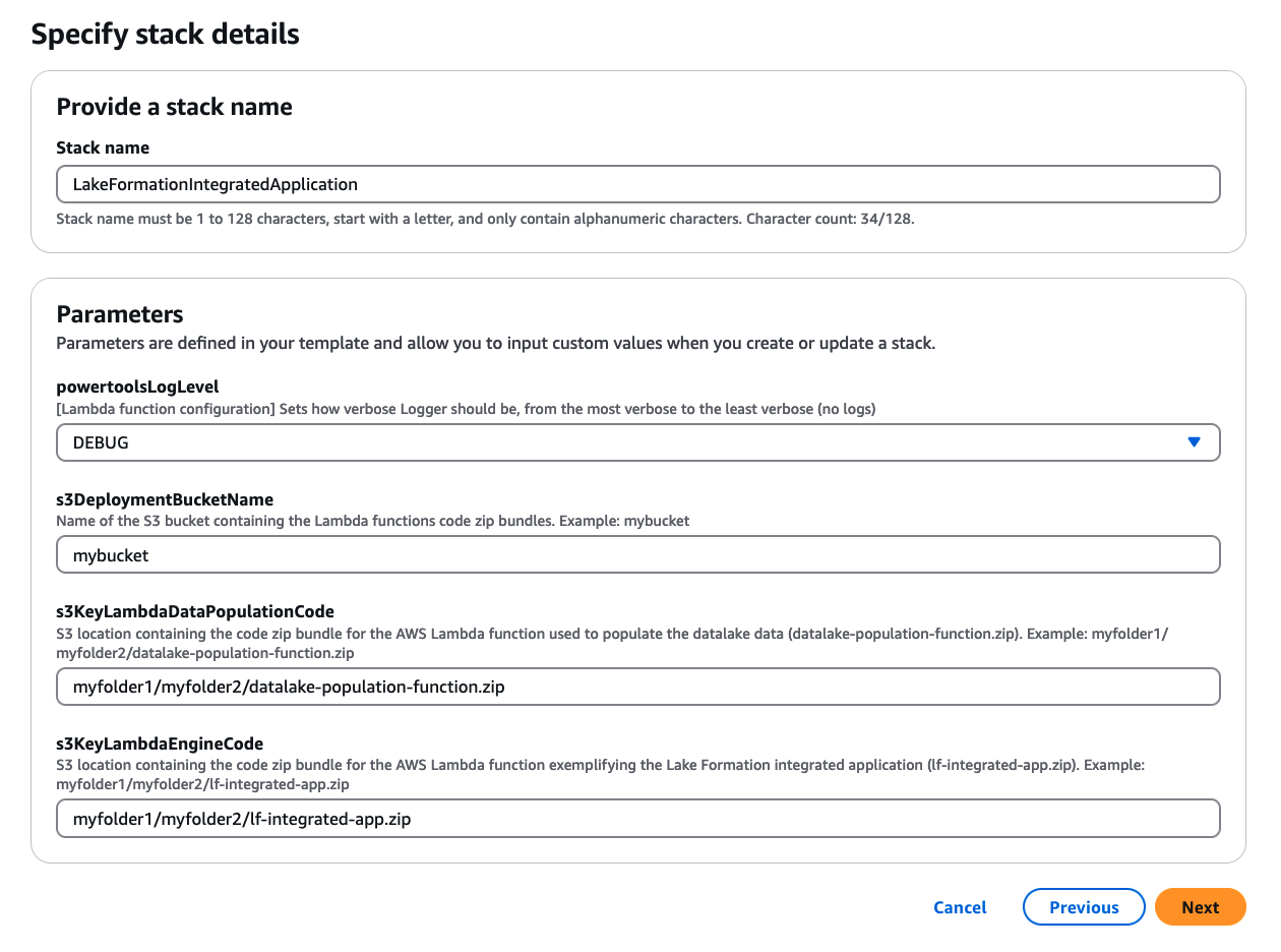 Cloudformation Create Stack with properties