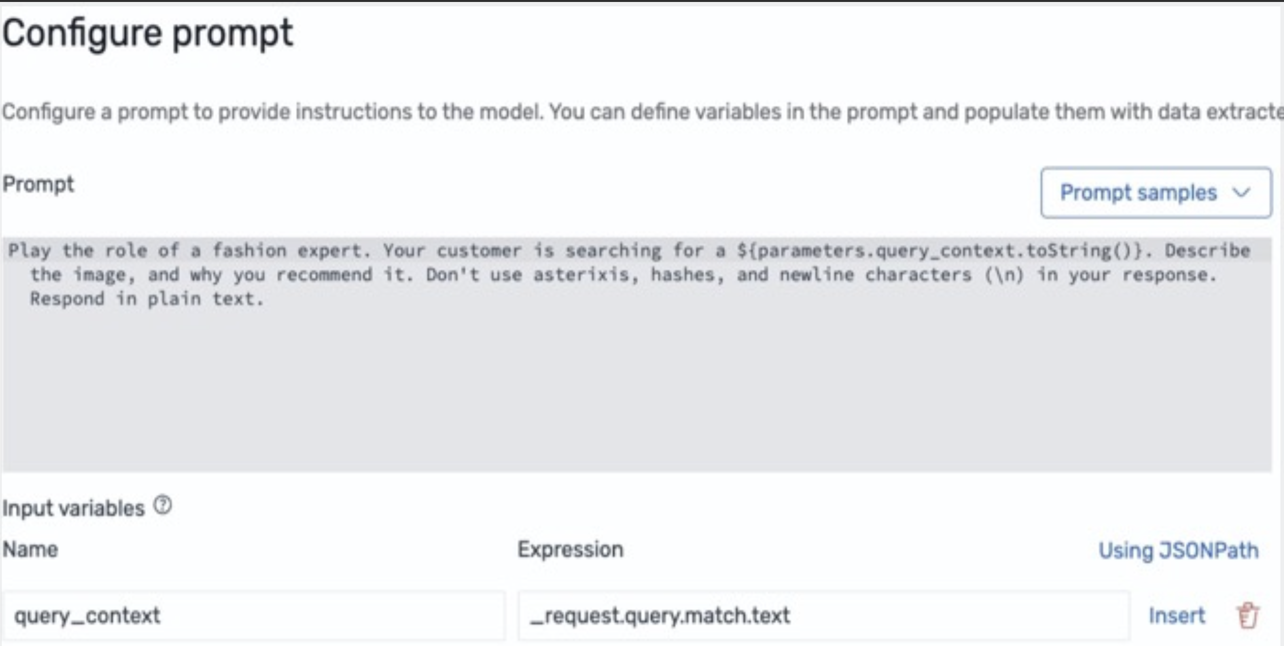 제품 이미지에 대한 해설을 생성하기 위한 LLM 프롬프트 구성.