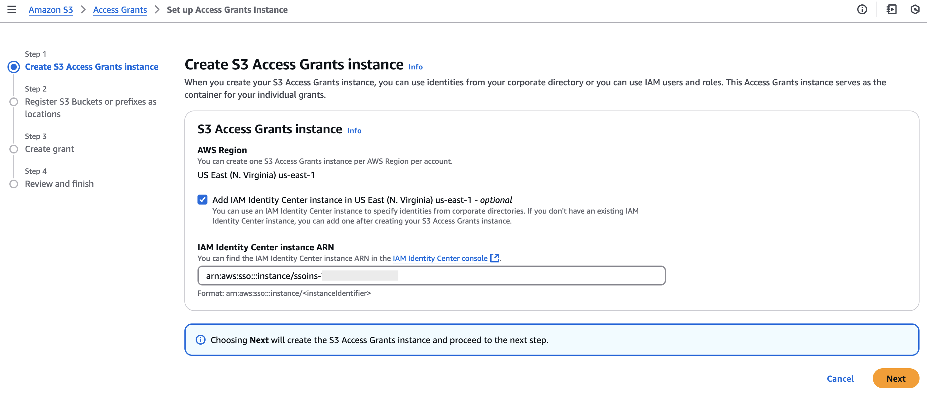 Figure 3: S3 Access Grants instance