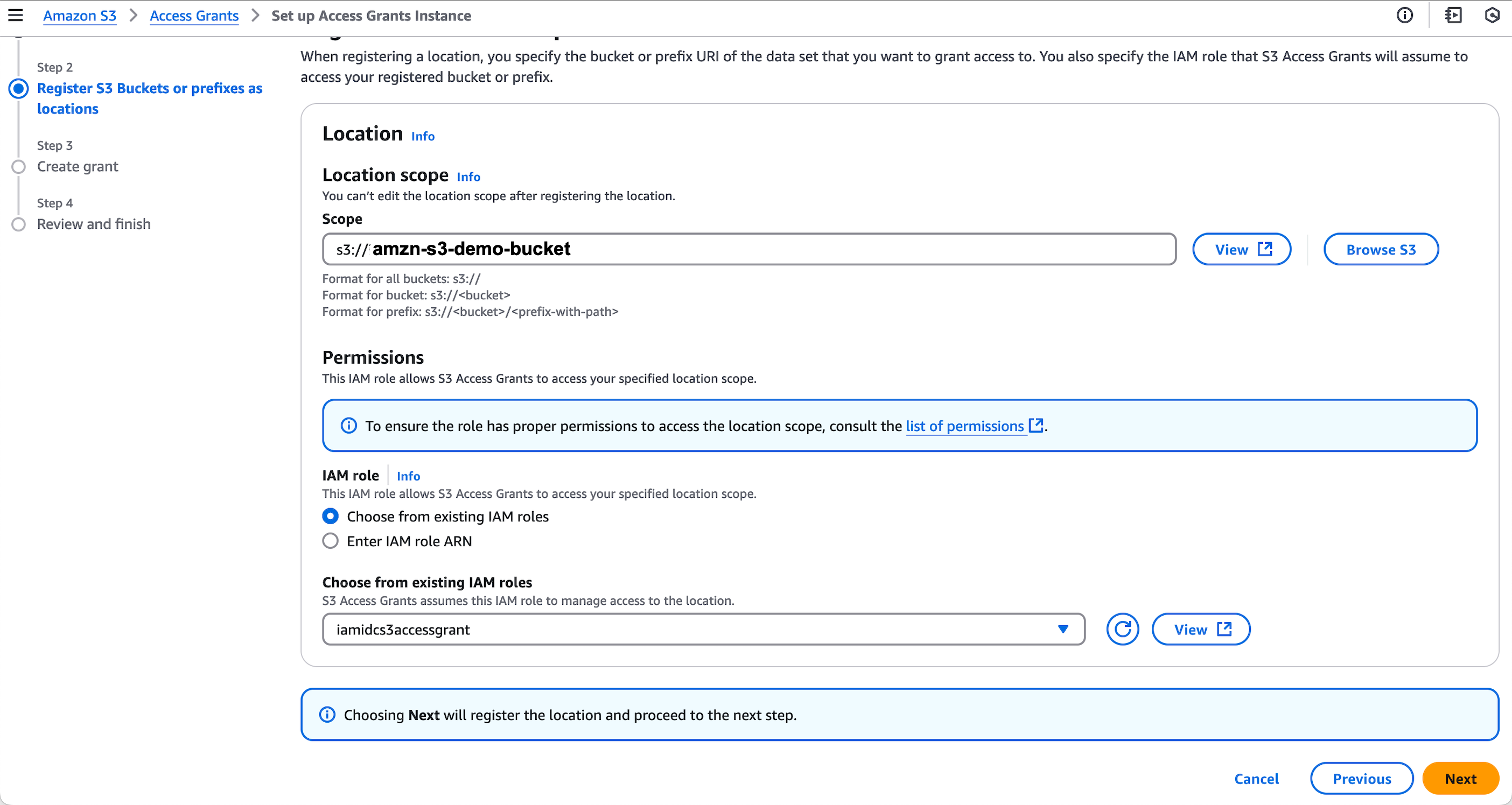 Figure 4: S3 Access Grants instance location scope