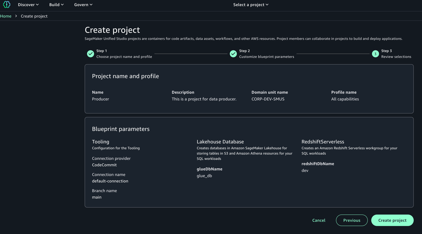 Screenshot create-smus-project