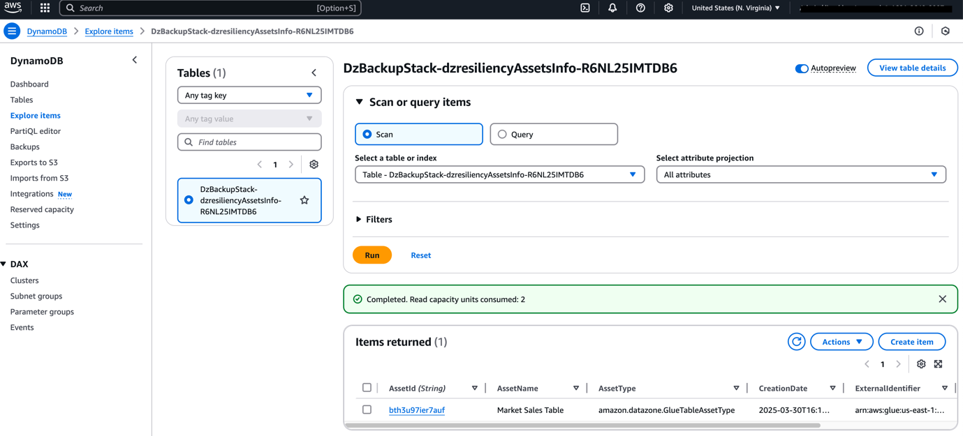 Screenshot datazone-dynamodb