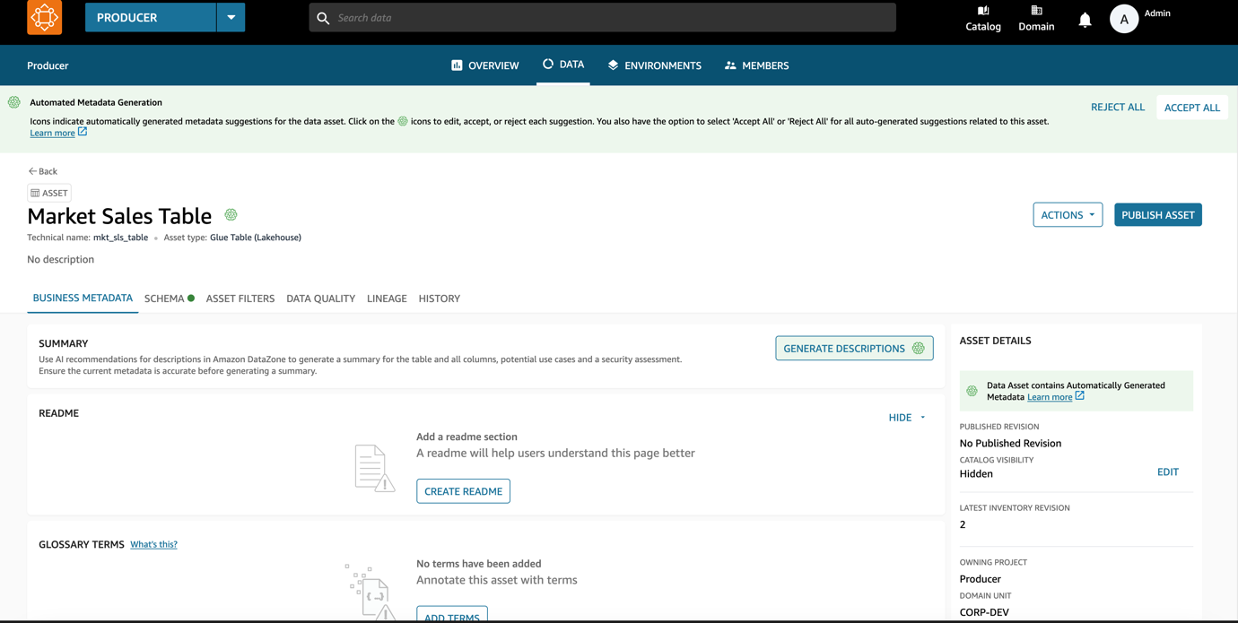 Screeshot publish-data-asset