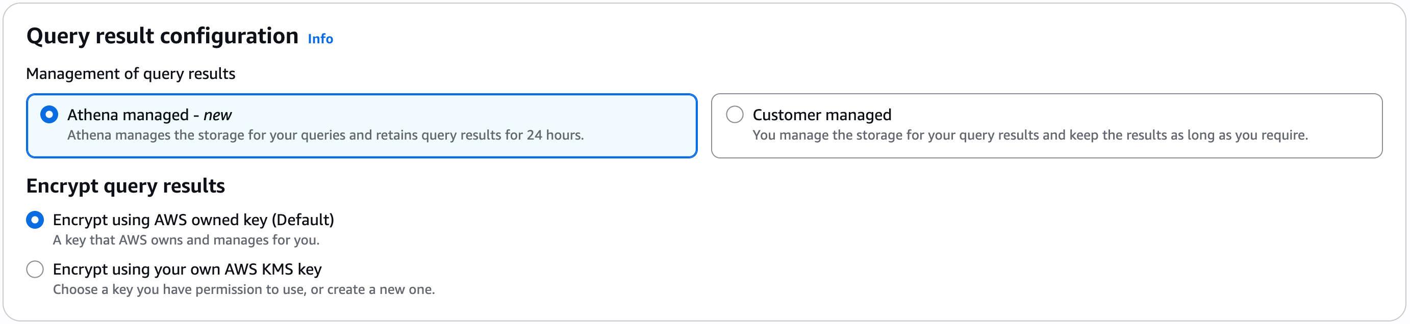 Query result configuration