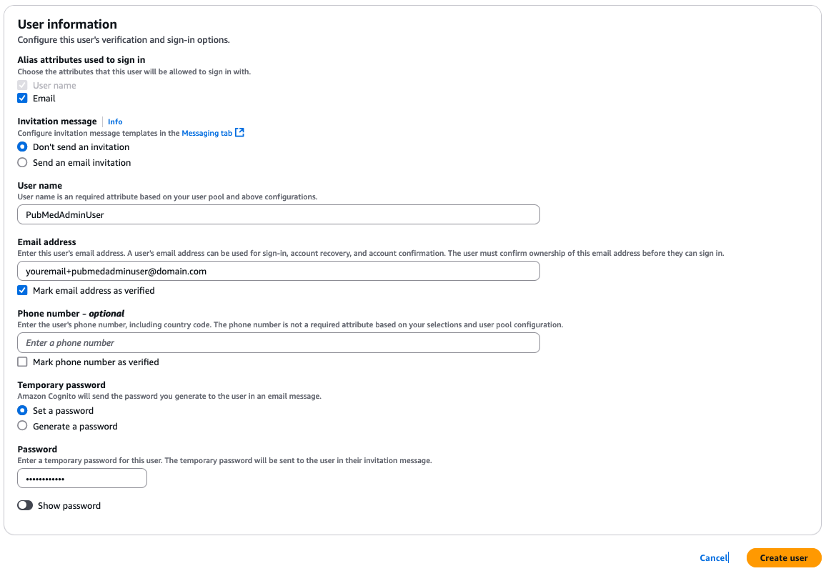 screenshot of Information to be provided for creating each of the user