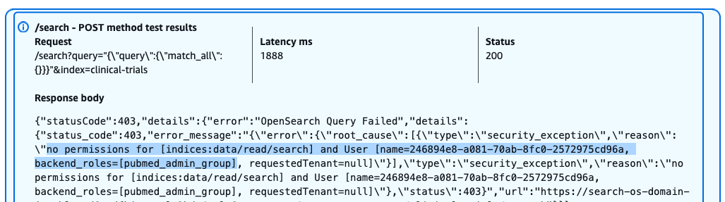 Result of the search API call made for scenario 2