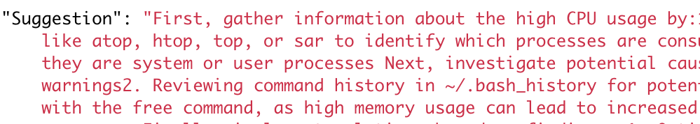 Code snippet showing CPU usage troubleshooting steps in red text