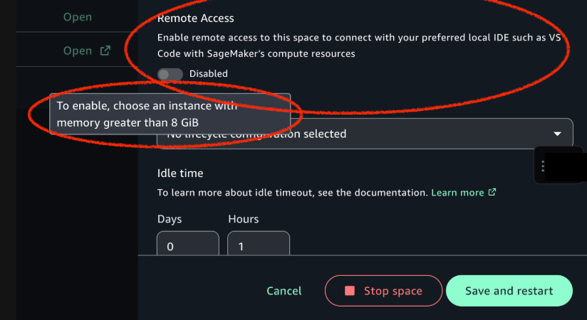 Enable the remote access toggle in SageMaker Unified Studio space