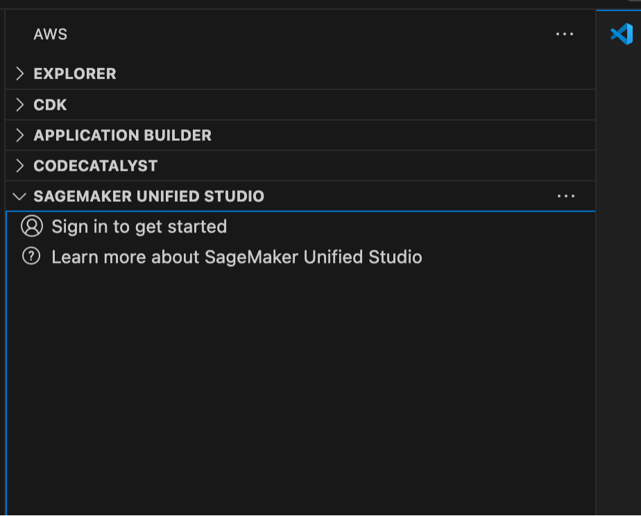 SageMaker Unified Studio sign-in in VS Code