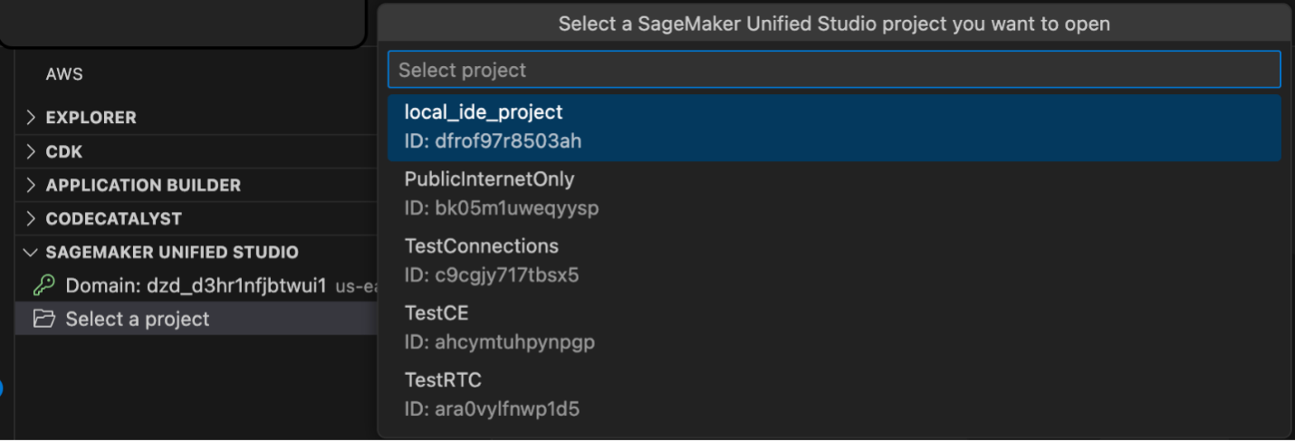 Select a project in your local VS Code