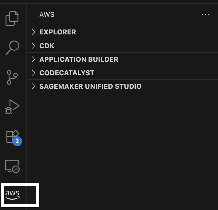 Navigating to AWS Toolkit in VS Code