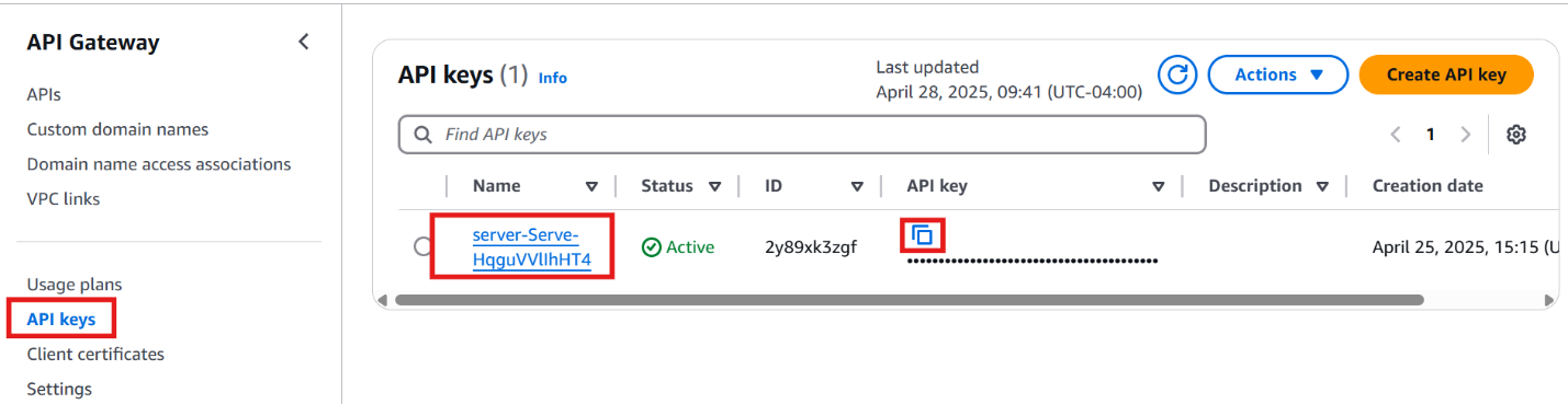 Copy API Key value from the newly deployed prod environment.