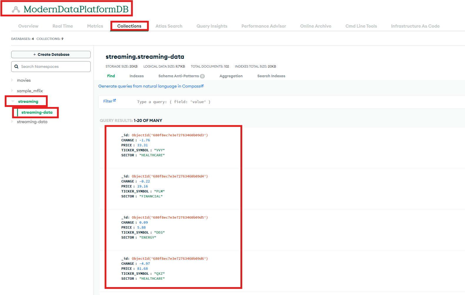 Validate the data sent by Amazon Data Firehose is received in the MongoDB database 