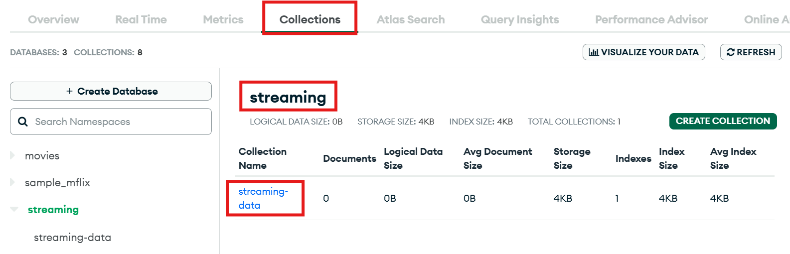 Copy the MongoDB Database and Collection Name.