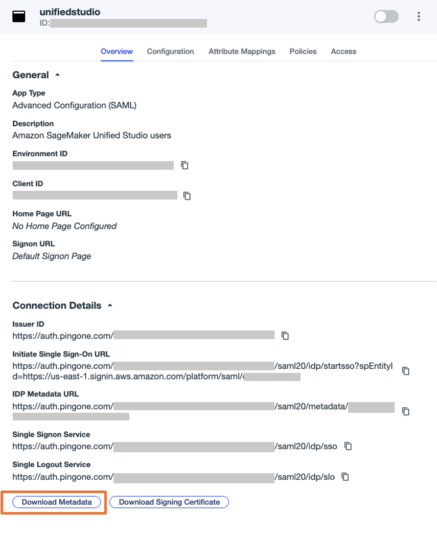 Downloading Identity provider metadata from Ping Identity 
