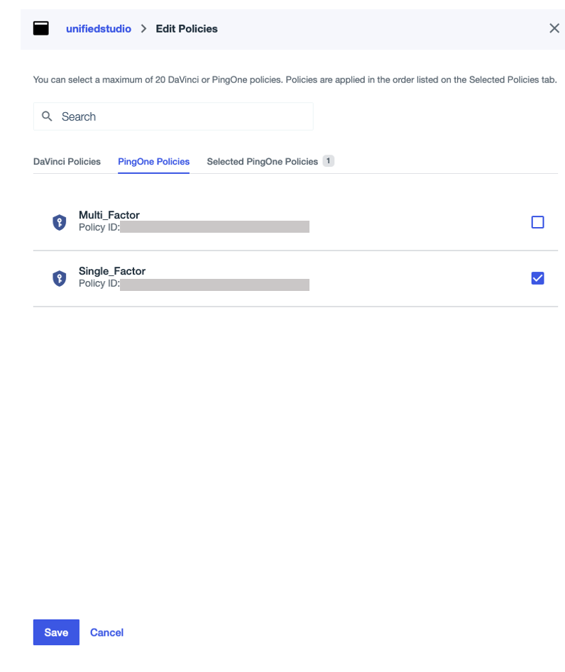 Ping Identity policy configuration 