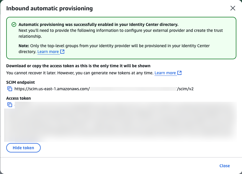 Automatic provisioning configuration parameters in IAM Identity Center