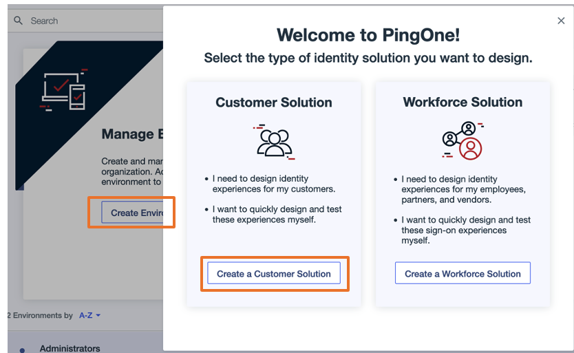 Create an environment in Ping Identity