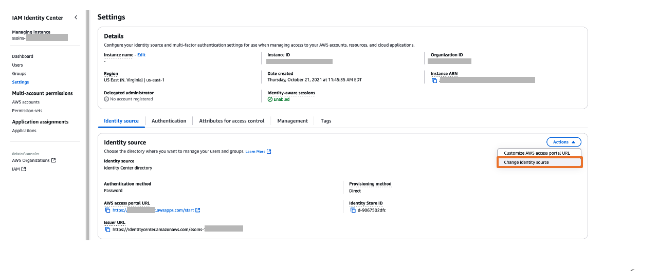Selecting identity source in AWS IAM Identity Center 