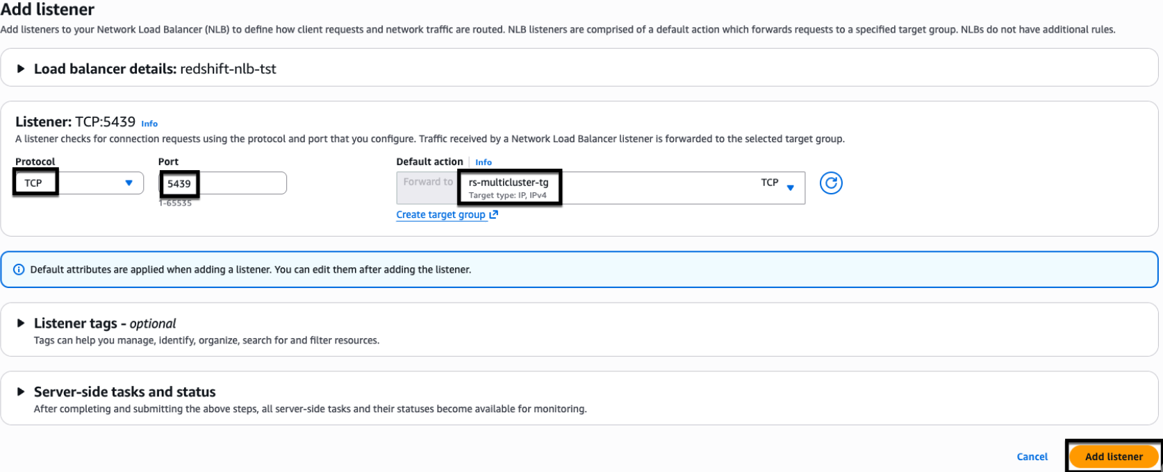 Figure 5: NLB listener properties.
