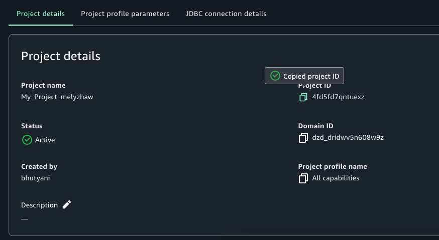 Figure 3 - SageMaker Unifed Studio Project Details Page