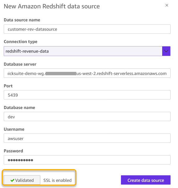 Amazon Redshift data source configuration