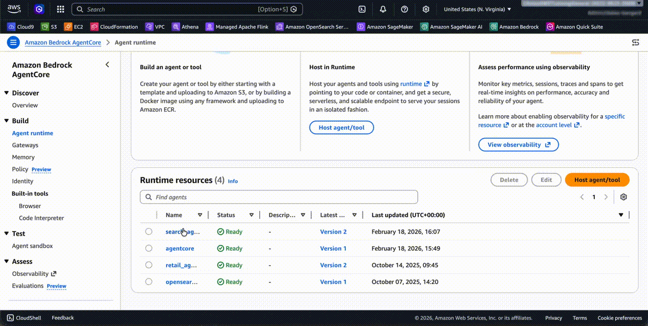 Animated demo of OpenSearch Dashboards Security plugin showing the agent-permissions role with the Mapped Users tab open and the AgentCore SDK runtime IAM role added as a backend role.