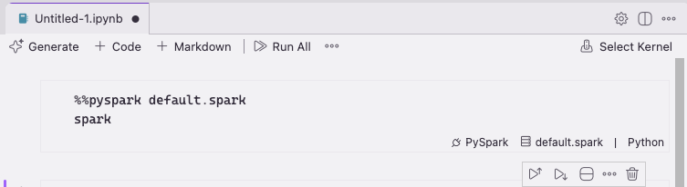 PySpark cell running in the Kiro notebook