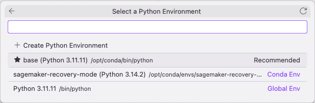 Kernel picker showing the Python kernel selected from the Base environment