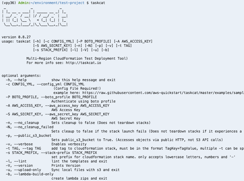 screen output listing all options