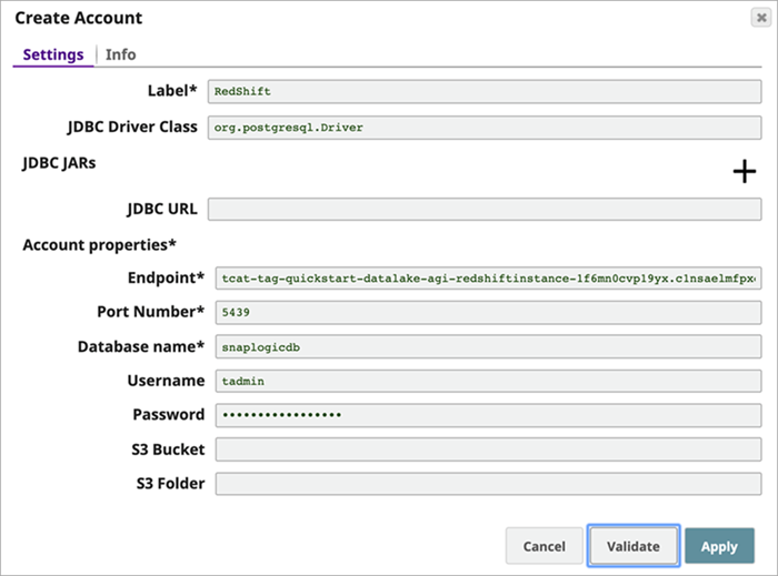 configuring redshift account