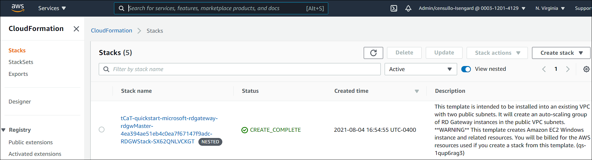 AWS CloudFormation console