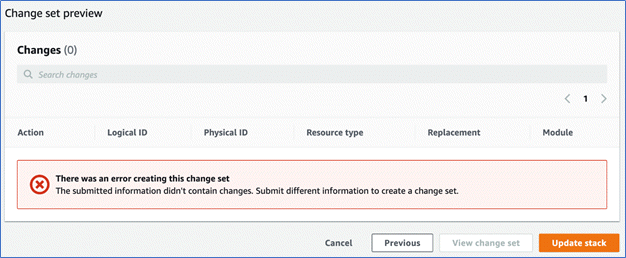 Change set error