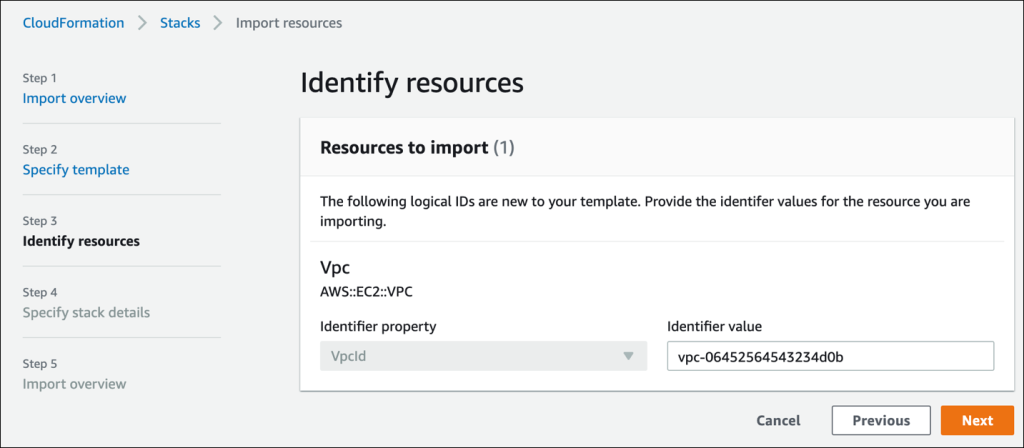 VPC ID in the Identifier value field