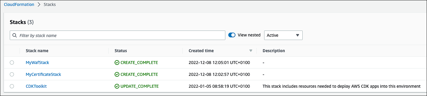 Stacks deployed to us-east-1.
