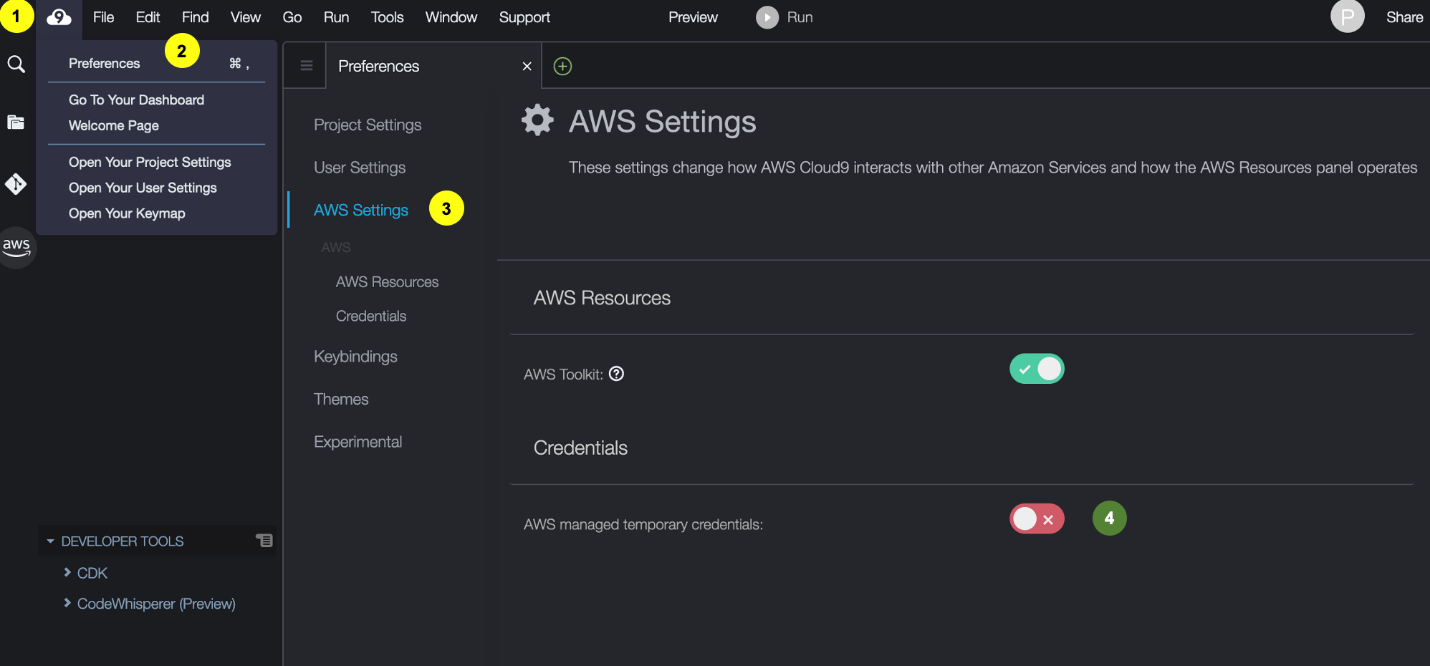 AWS Cloud9 settings